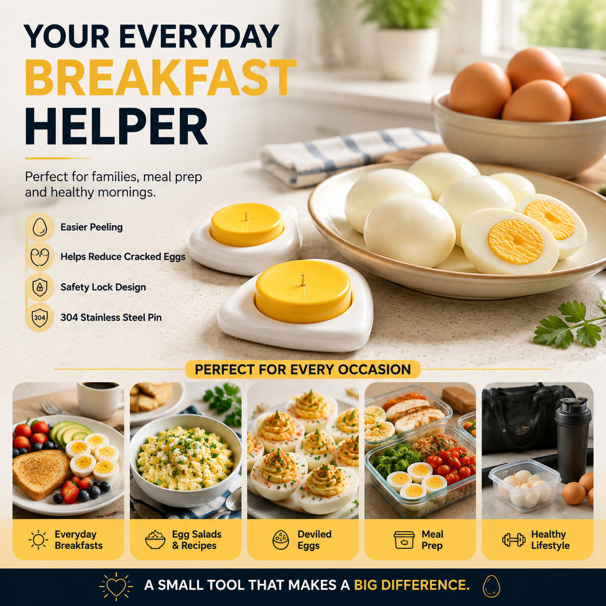 š„ 2PCS Egg Piercer for Perfect Boiled Eggs ā Easy Peel Egg Tool with Safety Lock & 304 Stainless Steel Pin