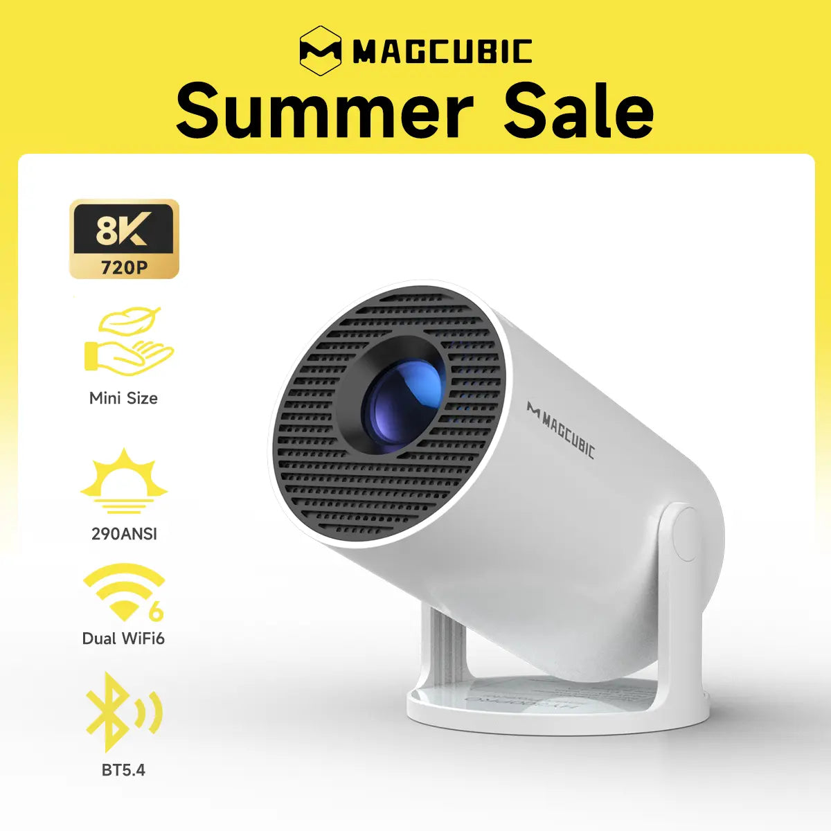 Smart Mini Portable Home Cinema Projector with Auto Keystone & WiFi 6
