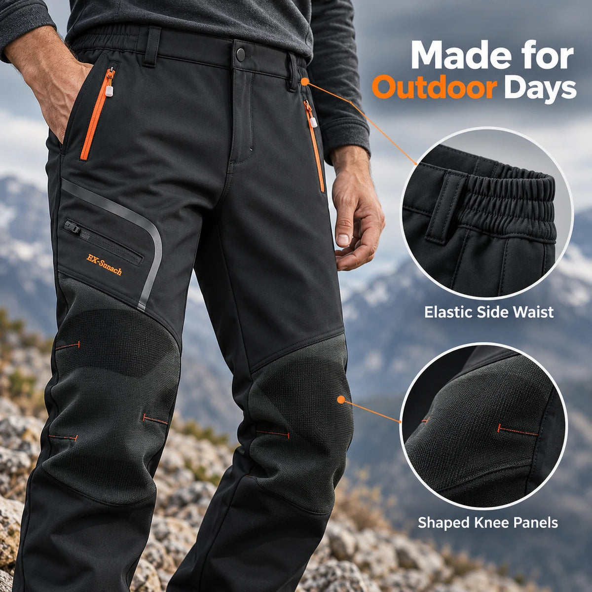 👖Men’s Fleece-Lined Softshell Hiking Pants